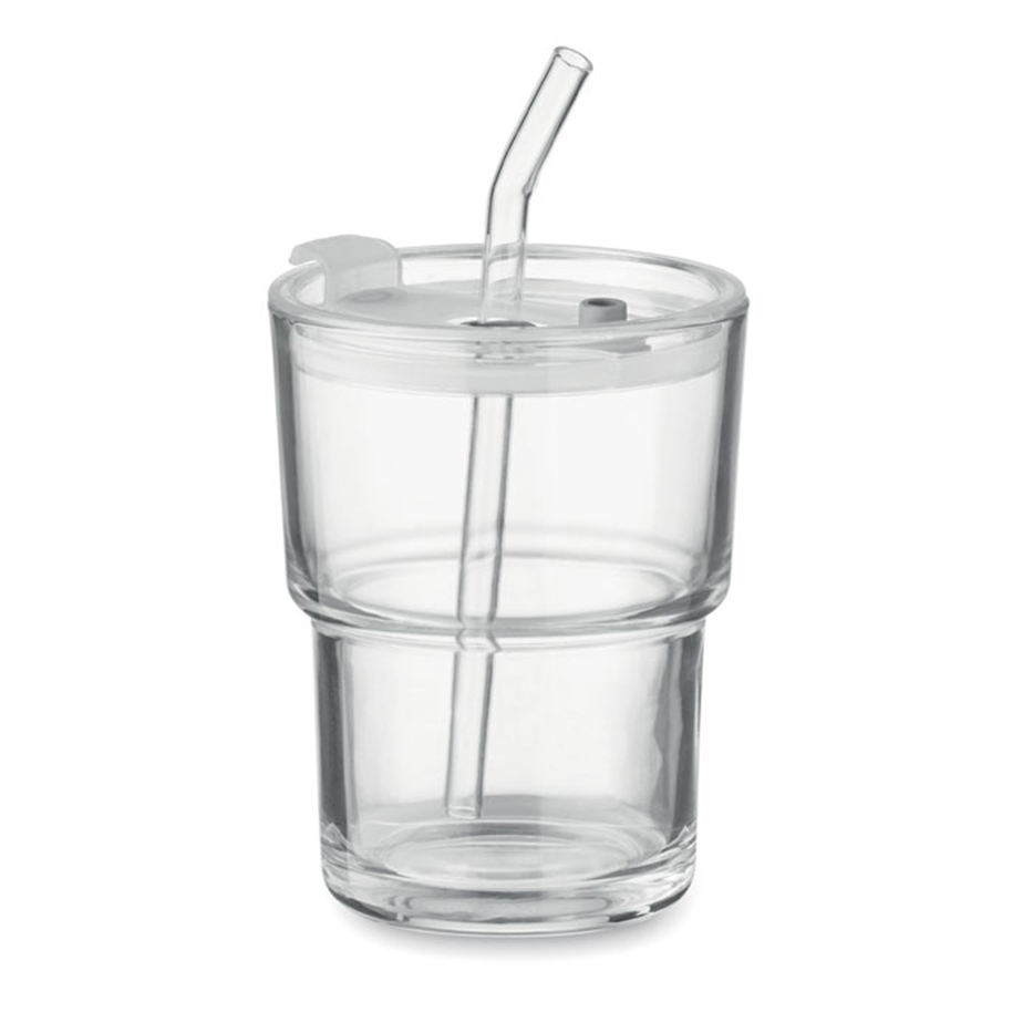 Glazen beker met rietje 400ml