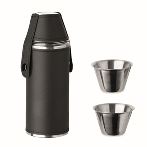 Heupfles met shot cups - zwart