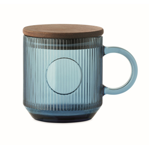 Glazen mok met ribbels 300ml - transparant blauw